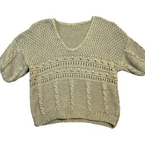 VTG Crochet Boho Sweater Shirt S Green/Beige Handmade Cottage Granny 80s 90s Y2K